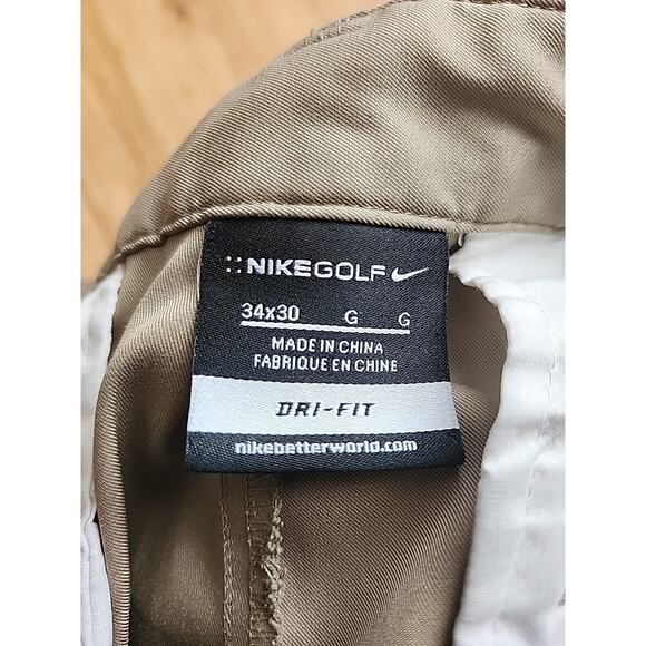 Nike Golf Dri-fit Pants Mens 34x30 Beige Tan Chino Flat Front Activewear Casual - Picture 7 of 9